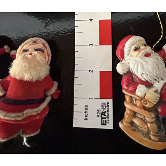 4 Vintage Ornaments Flocked Santa & Mrs Claus Christmas Mouse Santa by Fire - Picture 10 of 11